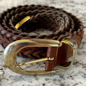 Capezio Braided Tan Leather Belt with Brass Buckle
